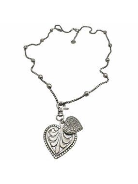 Lizou Double Heart Pendant Silver Stainless Steel Adjustable Chain Necklace